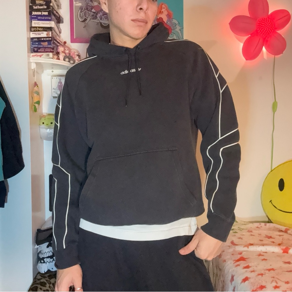 Adidas Men's Black Sweater with White Accents